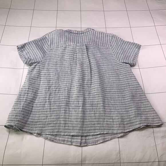 Cabi Top Womens Medium Gray Cream Hacienda Collared Short Sleeve Linen Casual - Picture 3 of 9